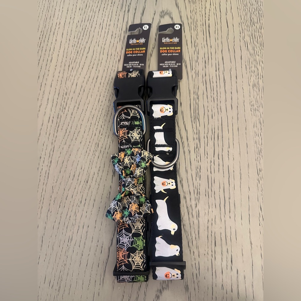 Thrills and chills glow in the dark Halloween dog collars XL